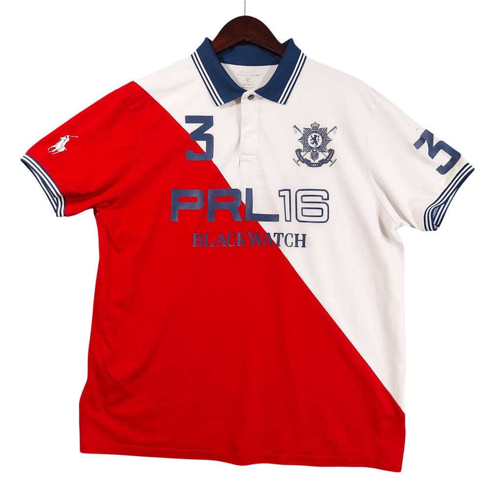Polo Ralph Lauren Polo Shirt Mens XL Red White Blackwatch Polo Team Custom Fit